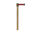 Montour Line Retractable Belt Fixed Stanchion, 2ft Sat.Brass Post  7.5ft Maroon MX530F-SB-MN-75